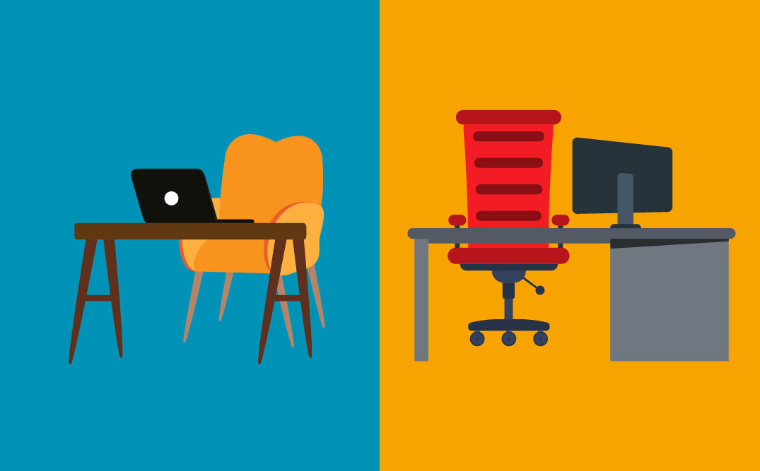 traditional to modern office transition illustration