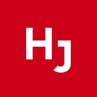 hugh james logo white text on red logo HJ